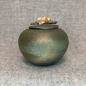 Signed Jeremy Diller Studio Pottery Mini Raku Dream Jar Pot Gemstones & Crystals